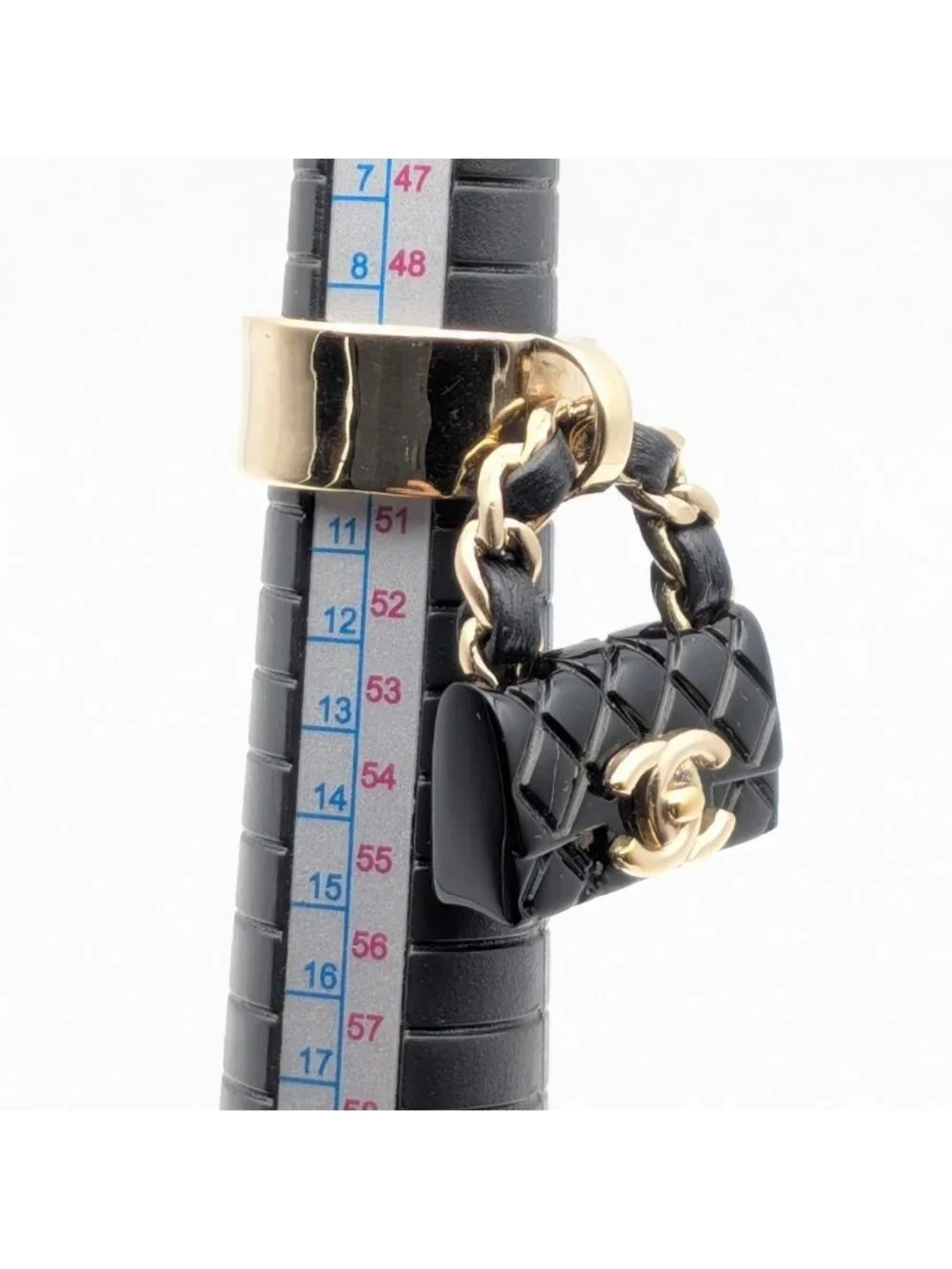 Chanel Ring CC Logo Turnlock Quilted Leather Bag Motif Black Gold 23c